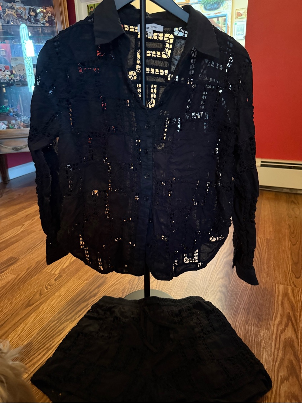 Women's Black Lace Button-Front Shirt Jacket